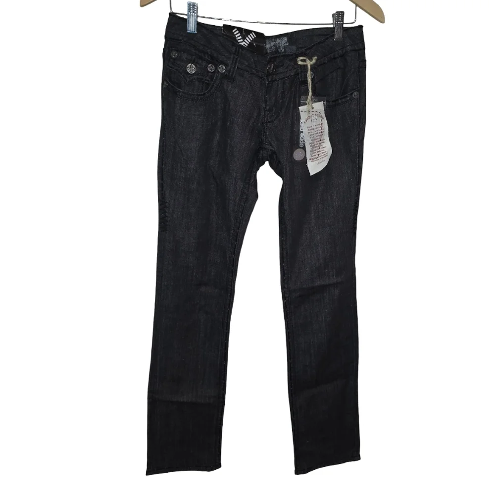 Laguna Beach Vault Black Straight Leg Jeans Fleur De Lis Embellished Y2K NWT